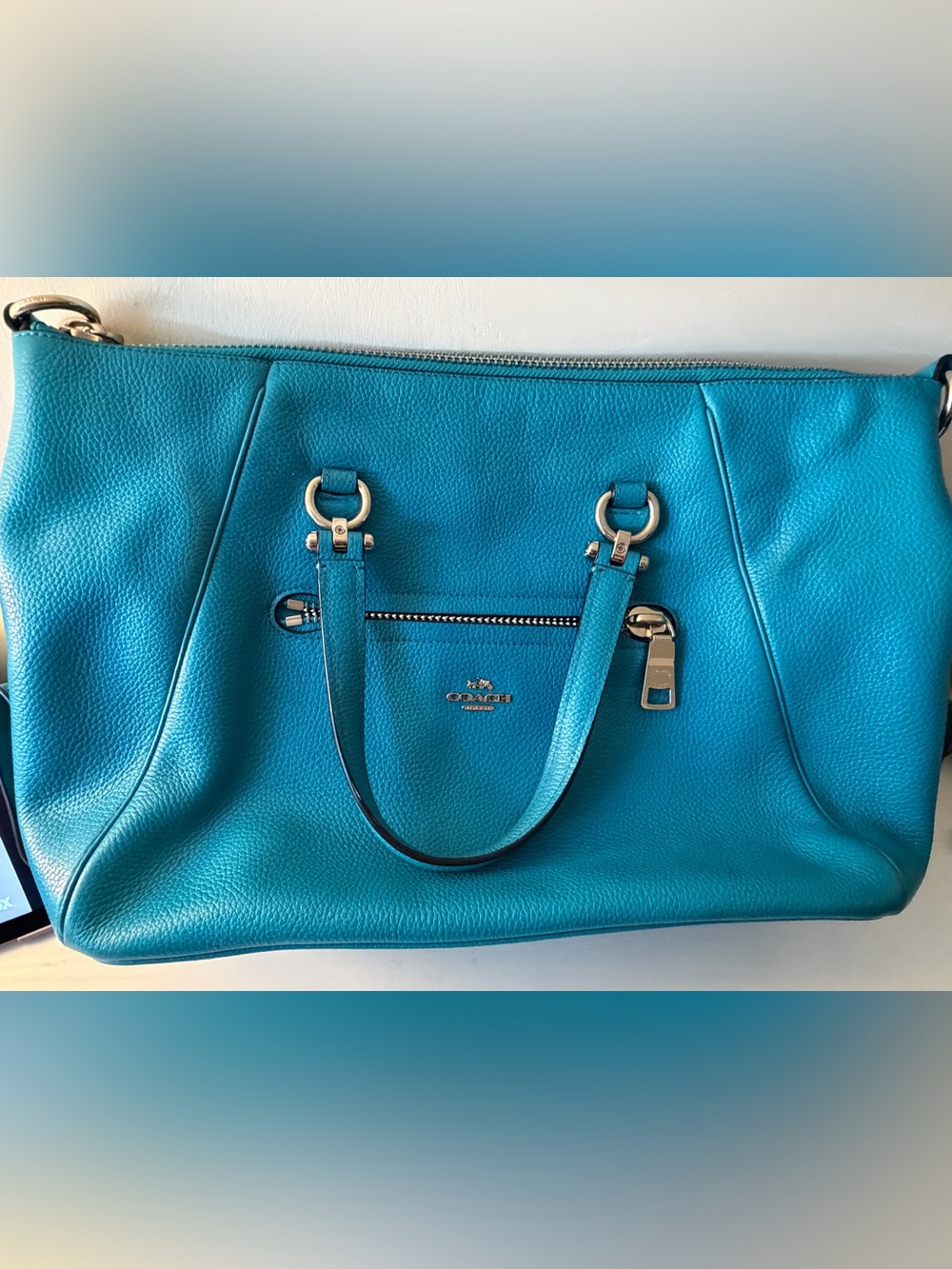 Coach New York Blue Teal Pebbled Leather Bag